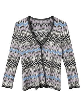 Pendleton Silk Cotton Cardigan Sweater Chevron Knit Gray Purple Blue Size S